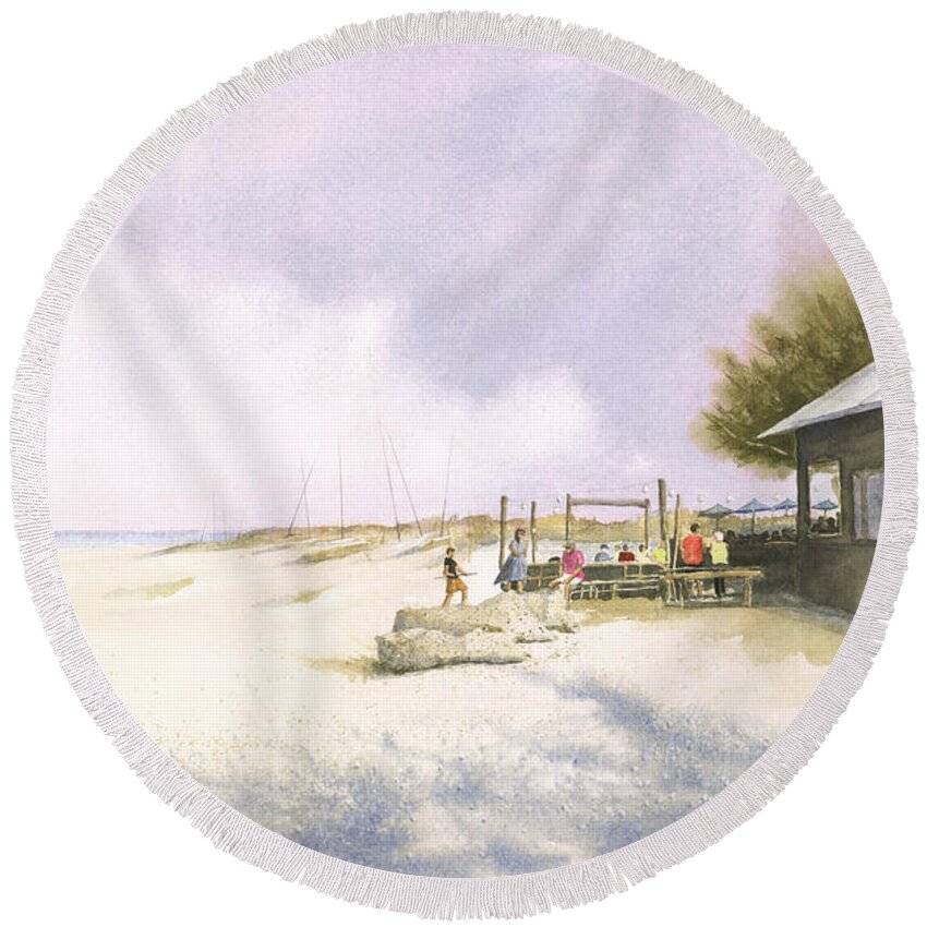 Bradenton Round Beach Towel featuring the painting Sunday At The Sandbar by John Glass