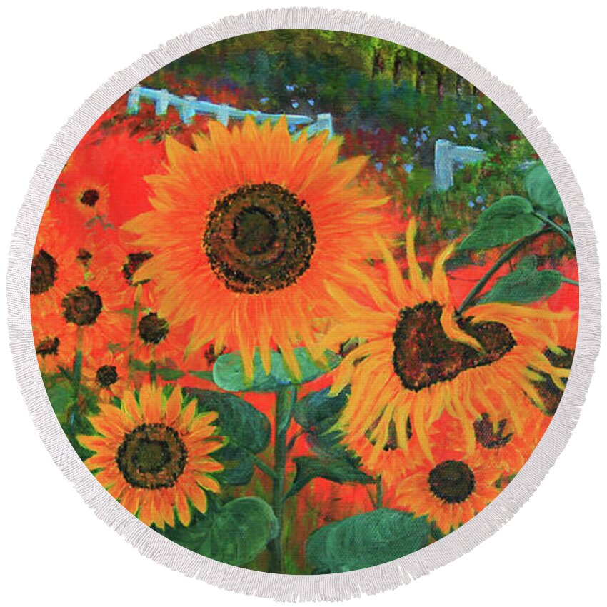 Sunflower Round Beach Towel featuring the painting Sunflower Life by Jeanette French