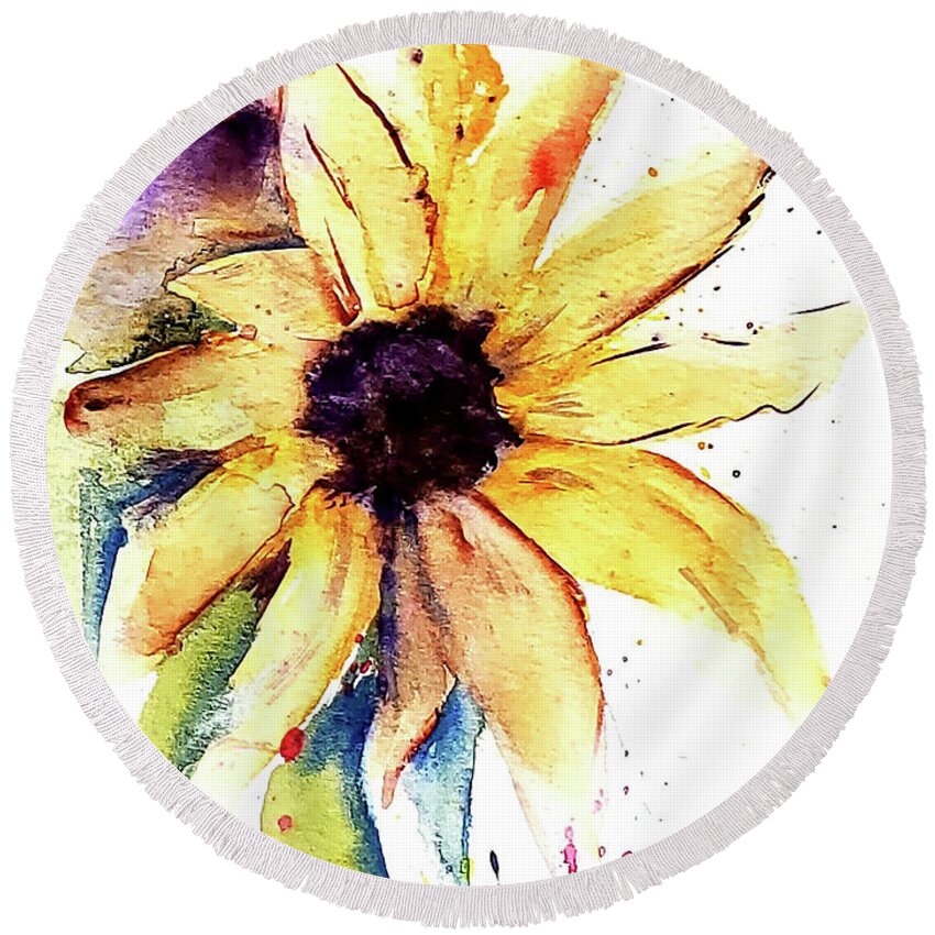 Sunflower Round Beach Towel featuring the painting Sunflower Sunshine by Eileen Kelly