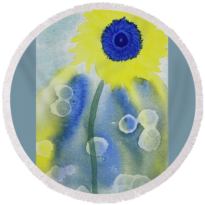 Sunflowers For Ukraine Round Beach Towel featuring the painting Sunflowers for Ukraine #75 by Cindy Bale Tanner
