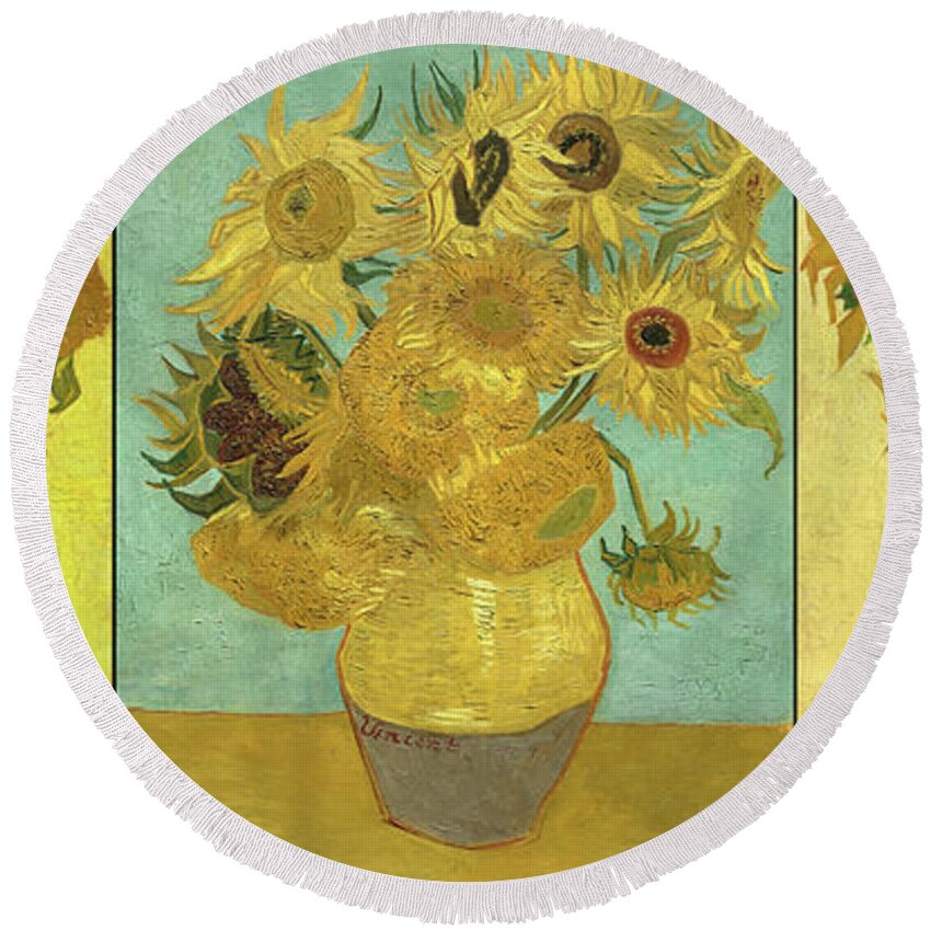 Vincent Van Gogh Round Beach Towel featuring the painting Sunflowers Series, 1888-1889 by Vincent van Gogh
