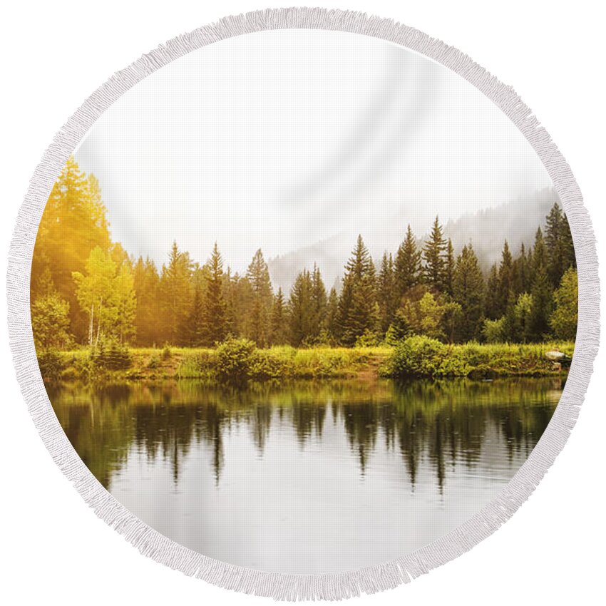Colorado Round Beach Towel featuring the photograph Sunlight and Fog Before the Storm by Lincoln Rogers