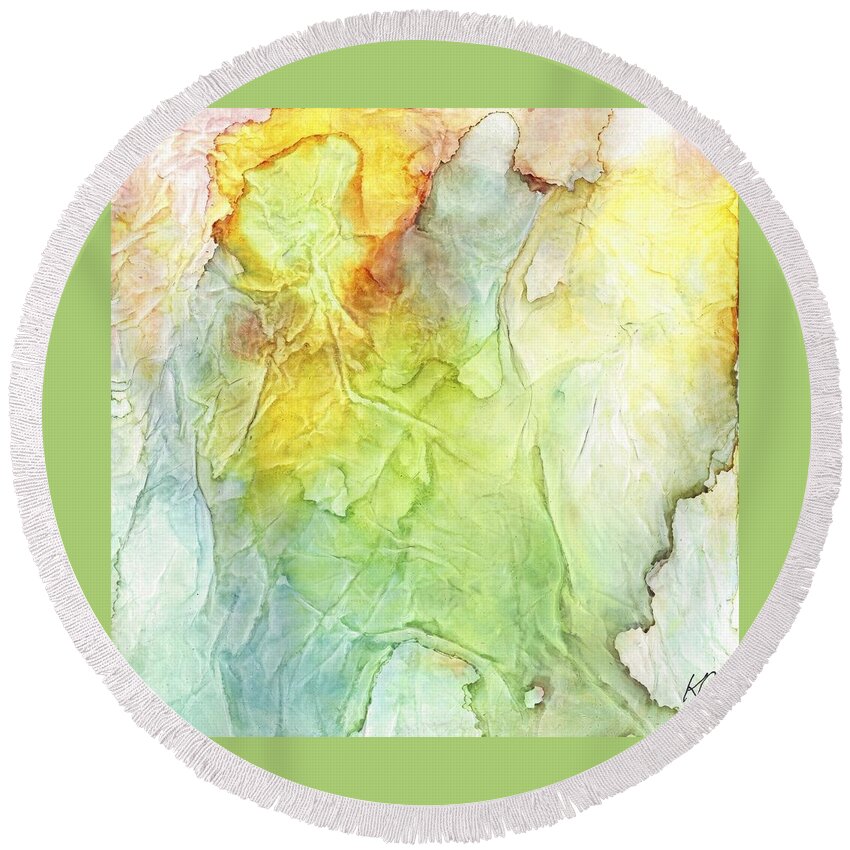 Leaves Round Beach Towel featuring the painting Sunlit Leaves by Katy Bishop