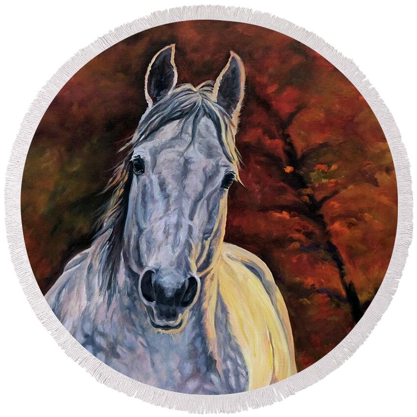 Quarter Horse Round Beach Towel featuring the painting Sunny by Jana Goode
