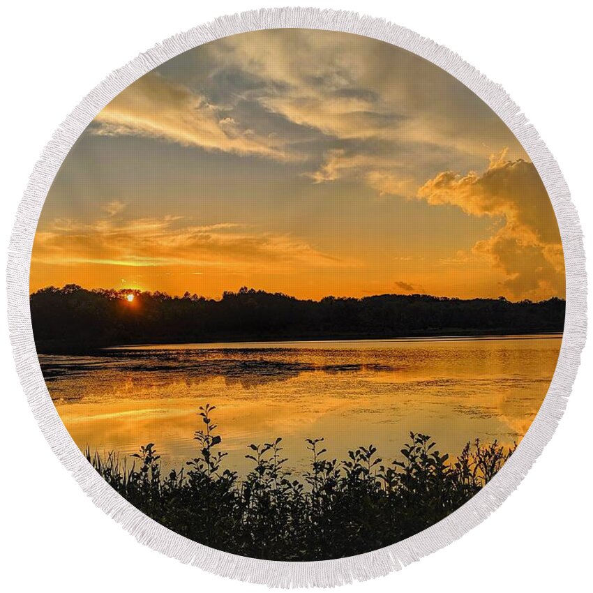  Round Beach Towel featuring the photograph Sunny Lake Park Sunset by Brad Nellis