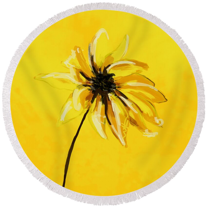 Sunflower Round Beach Towel featuring the painting Sunny Sunflower by Go Van Kampen