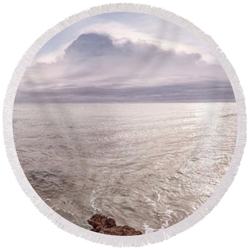 Panorama Round Beach Towel featuring the photograph Sunrays over Coral Cove Beach Cottage Hues by Debra and Dave Vanderlaan