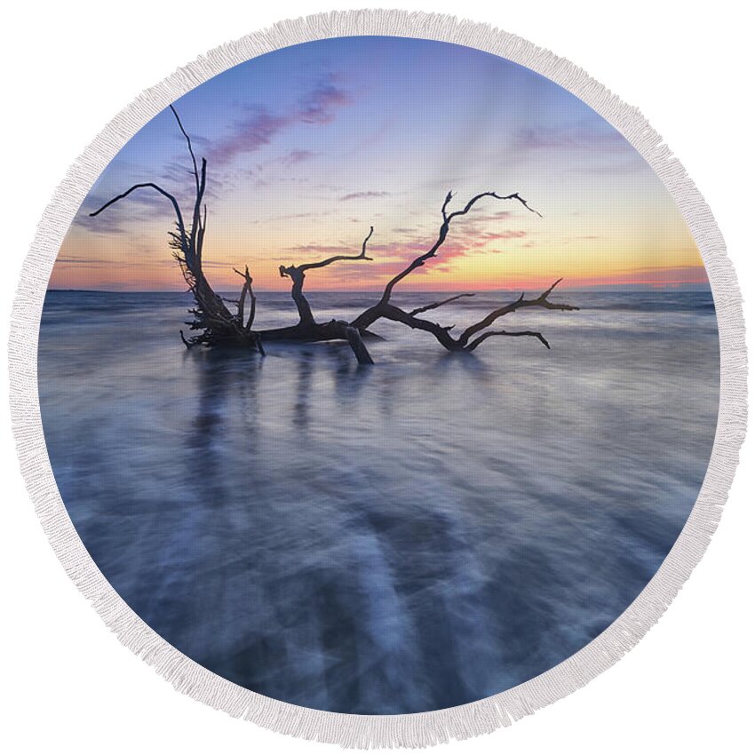 Water Round Beach Towel featuring the photograph Sunrise Again at Jekyll Island by Jon Glaser