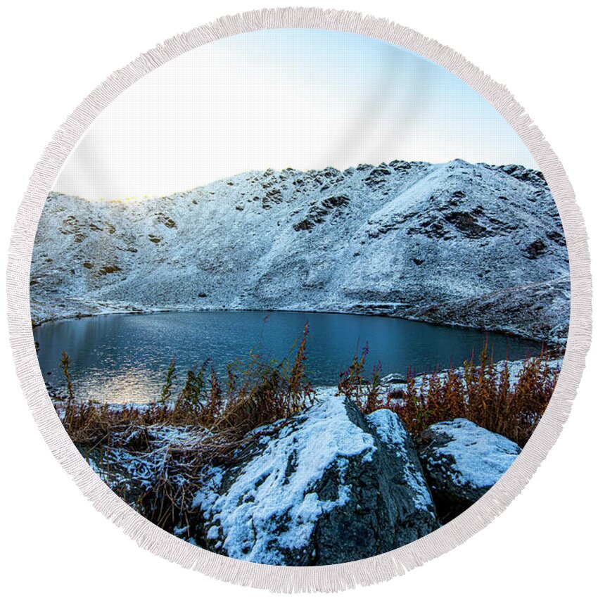 Nature Round Beach Towel featuring the photograph Sunrise at Summit Lake by David Morefield