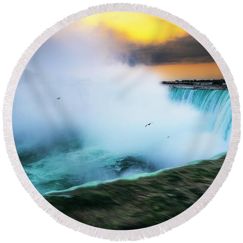 Canada Round Beach Towel featuring the photograph Sunrise at the Falls by Dee Potter