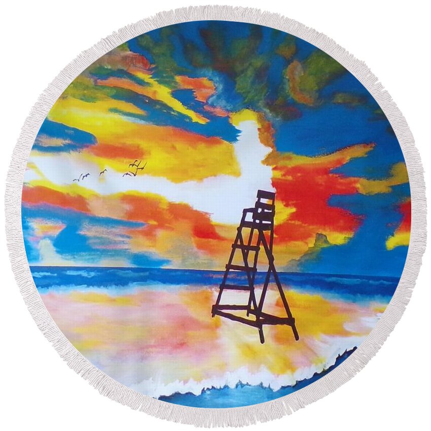 Seascape Round Beach Towel featuring the painting Sunrise Before the Storm by Kathie Camara