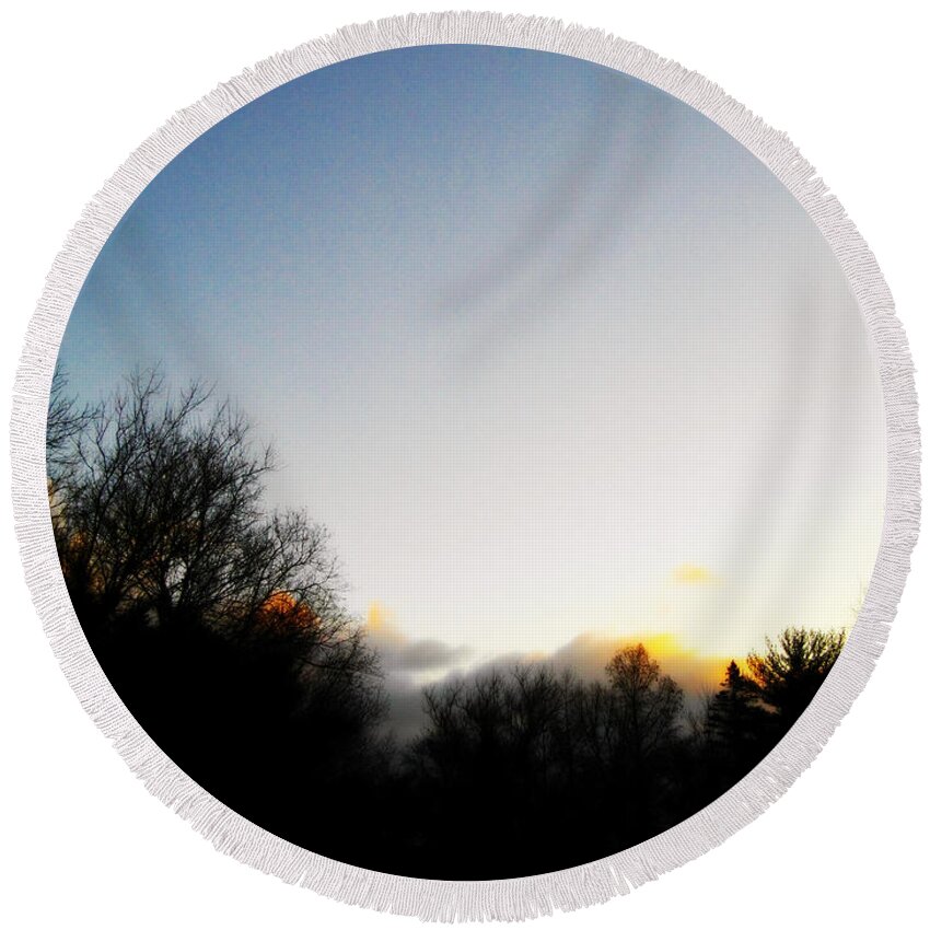 Landscape Round Beach Towel featuring the photograph Sunrise Cloud Reflection - Orton Effect by Frank J Casella