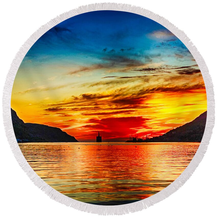 Sunrise Round Beach Towel featuring the photograph Sunrise colors in St.Johns Newfoundland by Tatiana Travelways