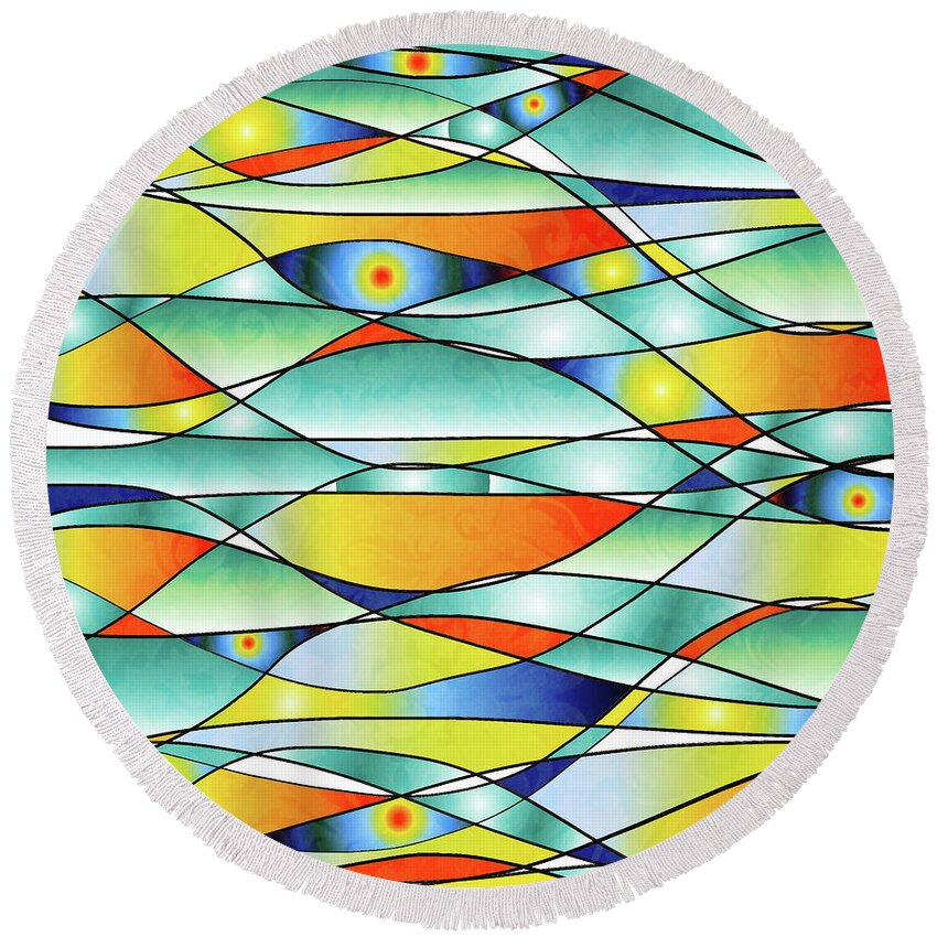 Sunrise Round Beach Towel featuring the digital art Sunrise Fish Eyes by Sand And Chi