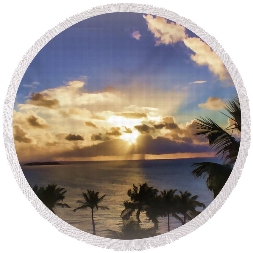 Clouds Round Beach Towel featuring the photograph Sunrise in Paradise 12 by Roberta Byram