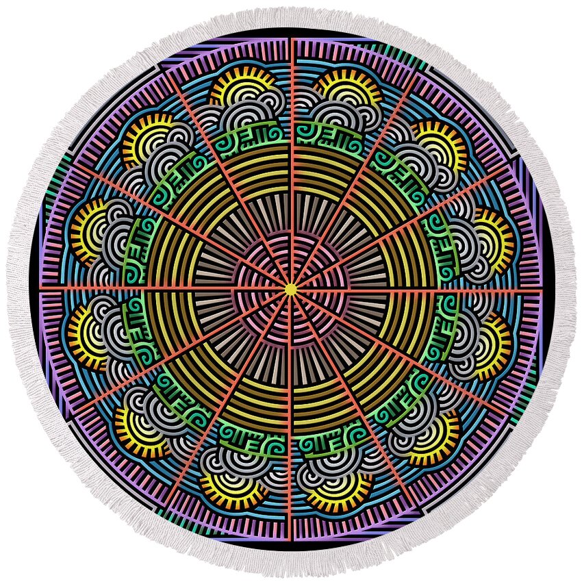 Labyrinth And Maze Mandalas Round Beach Towel featuring the digital art Sunrise In The Labyrinth Of Morning by Becky Titus