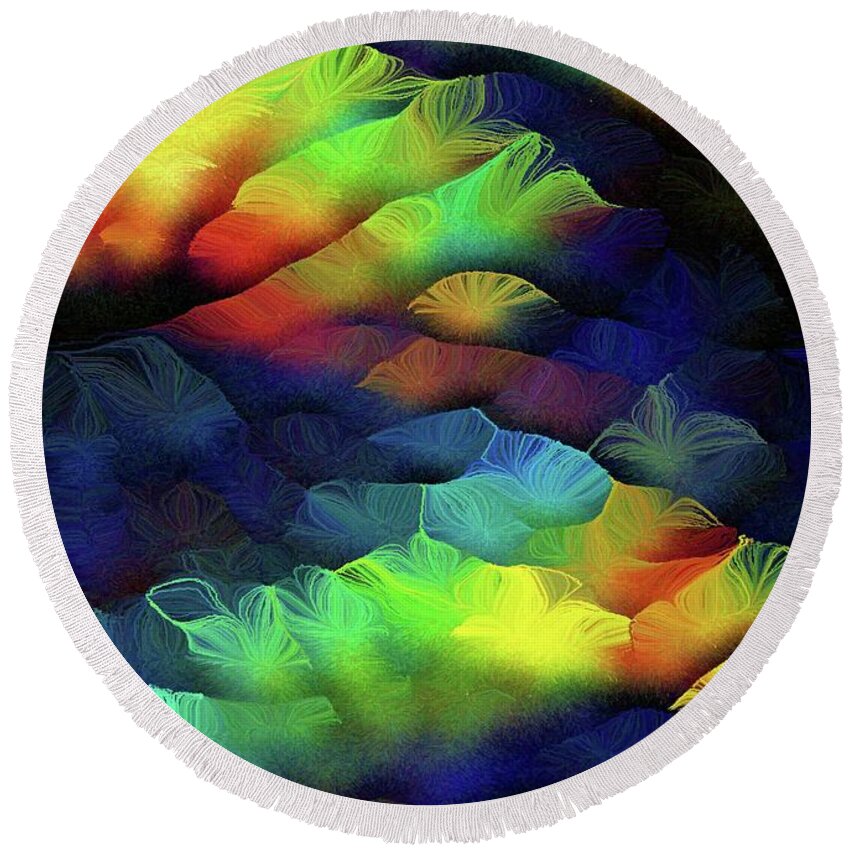 Abstract Landscape Round Beach Towel featuring the painting Sunrise in the Valley of Compassion by Aberjhani