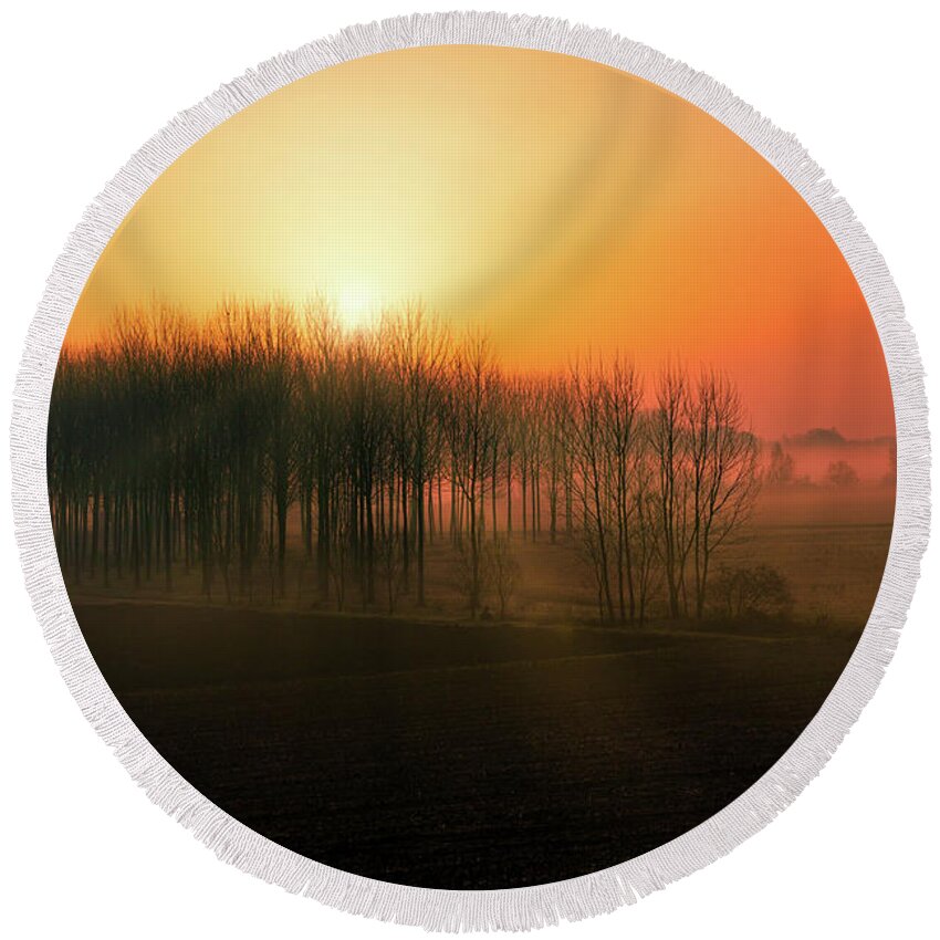 Wood Round Beach Towel featuring the photograph Sunrise in the wood by The P