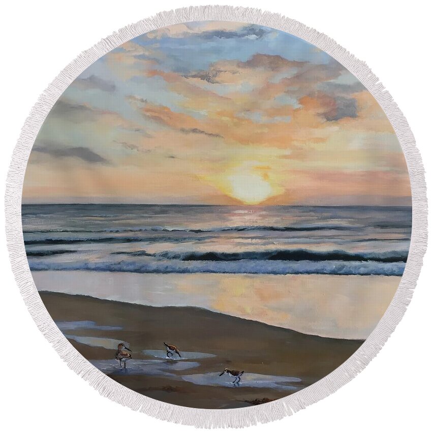 Atlantic Ocean Round Beach Towel featuring the painting Sunrise by Judy Rixom
