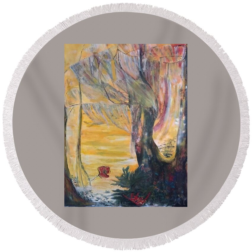 Sunshine Round Beach Towel featuring the painting Sunrise on Wilmington Island by Peggy Blood