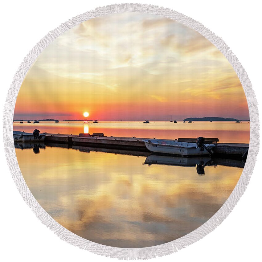 Quincy Round Beach Towel featuring the photograph Sunrise on Wollaston Beach Quincy Massachusetts by Toby McGuire