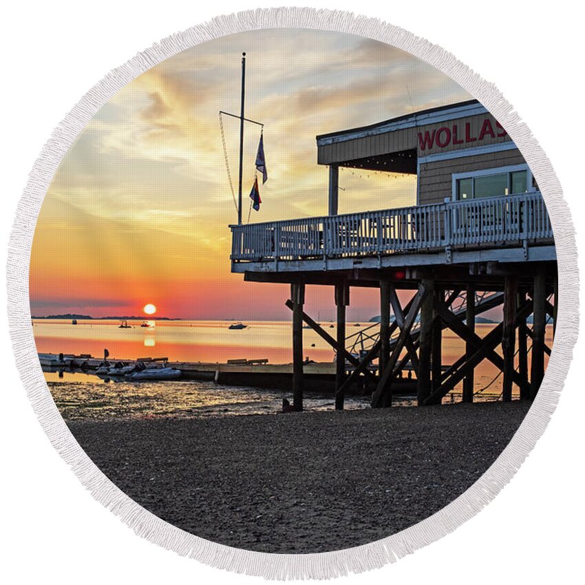 Quincy Round Beach Towel featuring the photograph Sunrise on Wollaston Beach Quincy Massachusetts Yacht Club by Toby McGuire