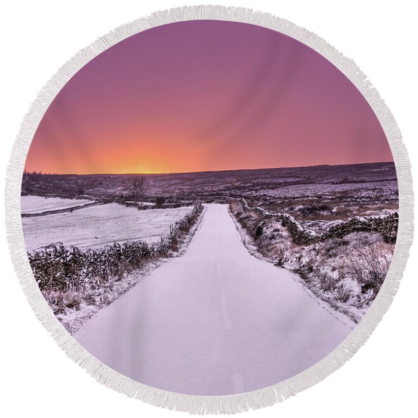 Uk Round Beach Towel featuring the photograph Sunrise Over Carleton Moor by Tom Holmes Photography