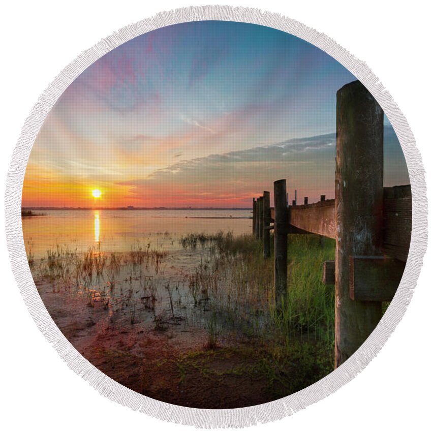 Clouds Round Beach Towel featuring the photograph Sunrise Over the Lake by Debra and Dave Vanderlaan
