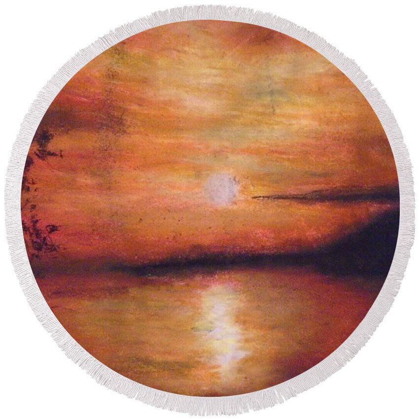 Sunset Round Beach Towel featuring the painting Sunset Addiction by Jen Shearer