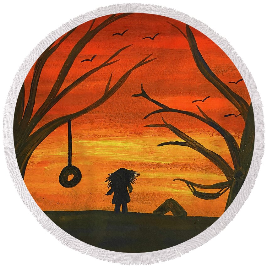 Sunset Round Beach Towel featuring the painting Sunset Adventure by Lisa Neuman