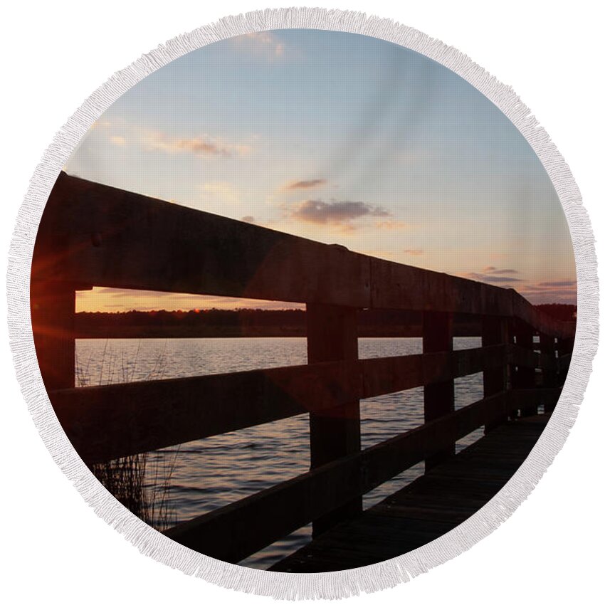 Sunset Round Beach Towel featuring the photograph Sunset at Cahooque Creek Boat Ramp by Bob Decker