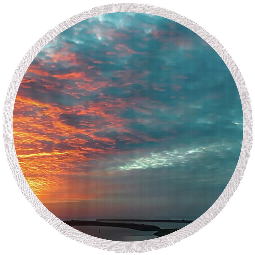 Gold Beach Round Beach Towel featuring the photograph Sunset at Gold Beach Oregon by Cathy Anderson
