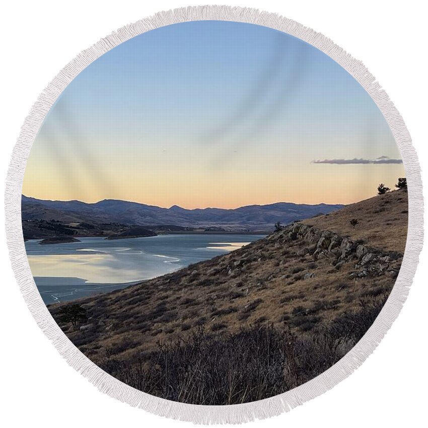 Landscape Round Beach Towel featuring the photograph Sunset at Horsetooth Reservoir by Christy Pooschke