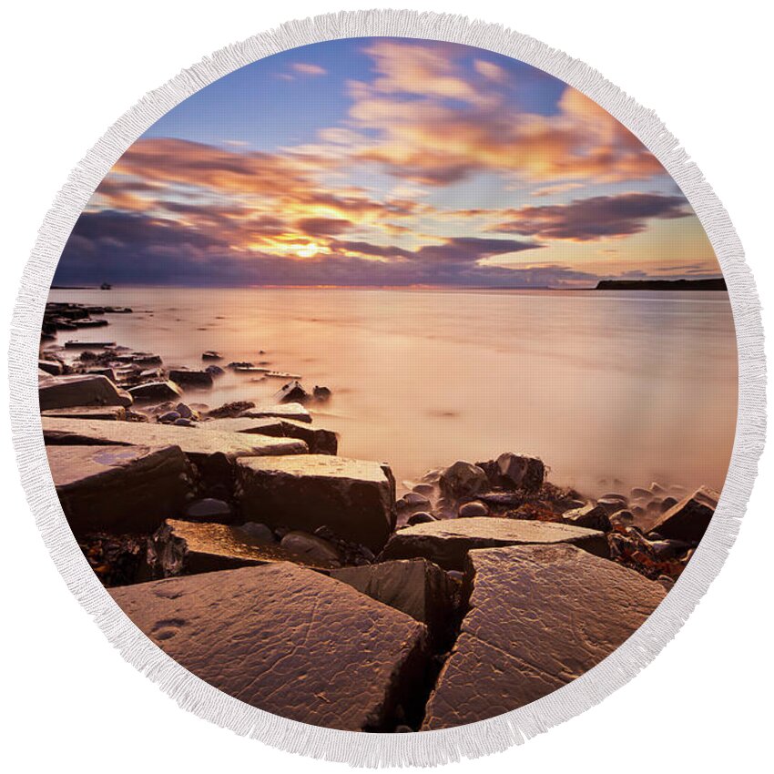 Jurassic Coast Round Beach Towel featuring the photograph Sunset at Kimmeridge Bay, Dorset, England by Neale And Judith Clark