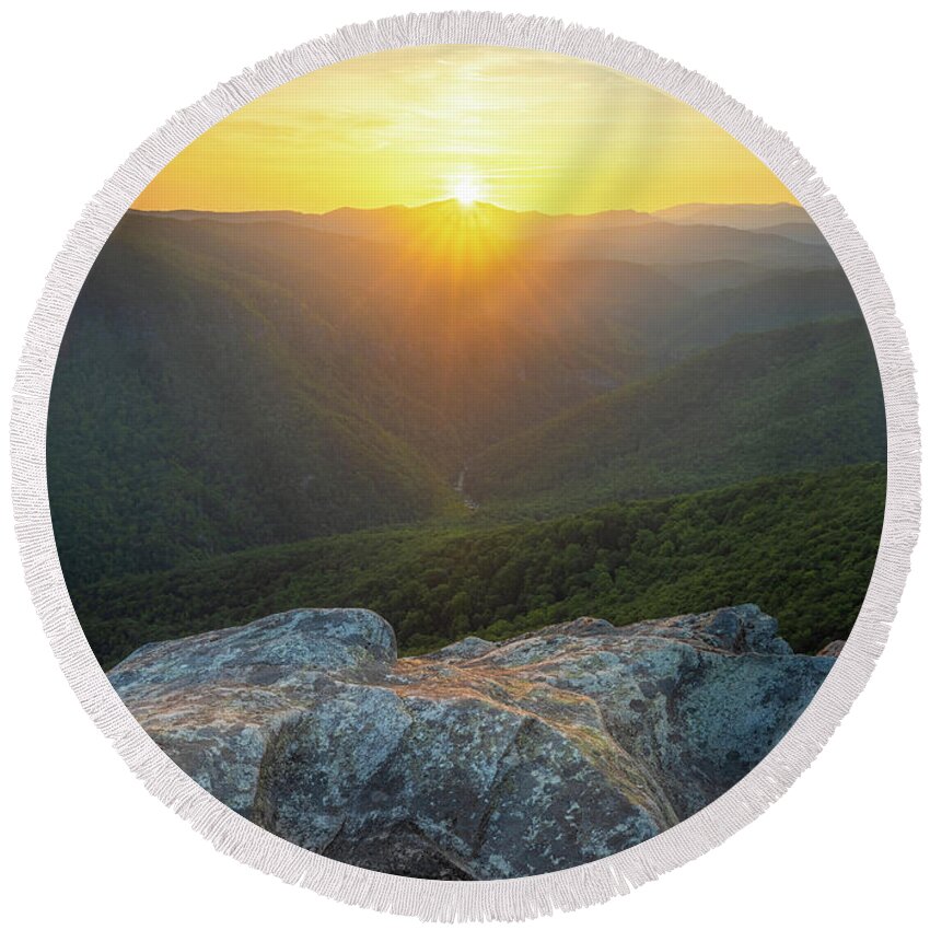 Linville Gorge Round Beach Towel featuring the photograph Sunset At Linville Gorge Hawksbill Mountain North Carolina by Jordan Hill