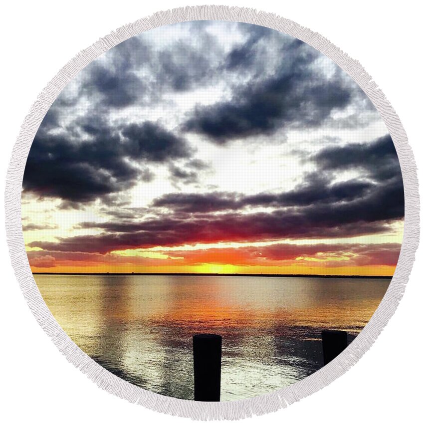 Scenic Photography Round Beach Towel featuring the photograph Sunset At Seaside by Iconic Images Art Gallery David Pucciarelli