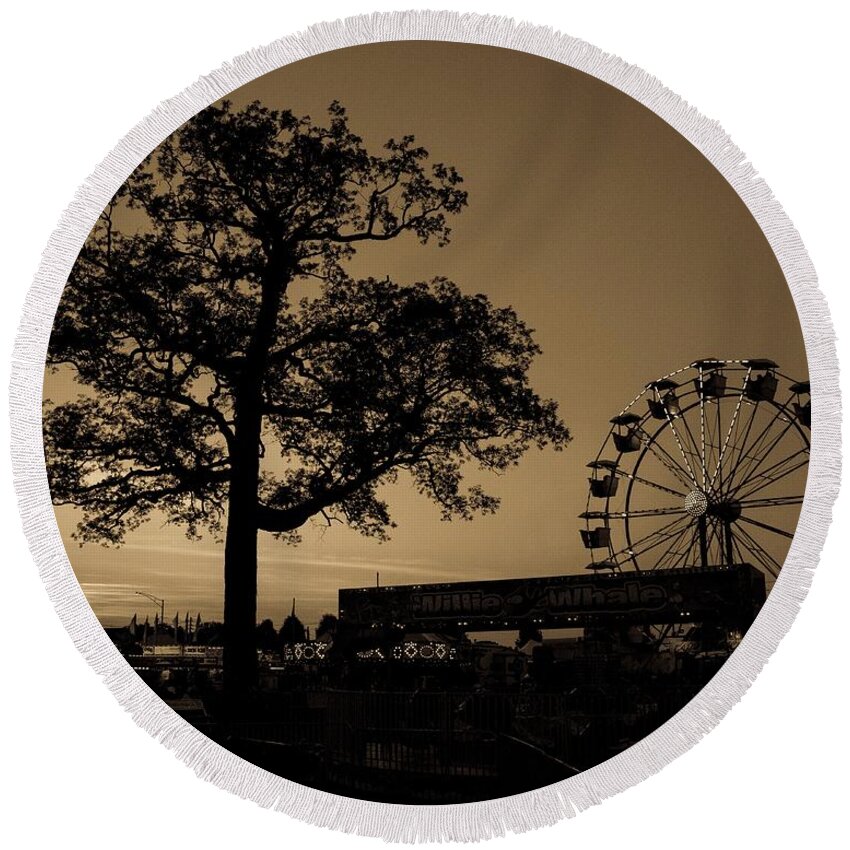 Tree Round Beach Towel featuring the photograph Sunset at the Fairgrounds by Kevin Craft