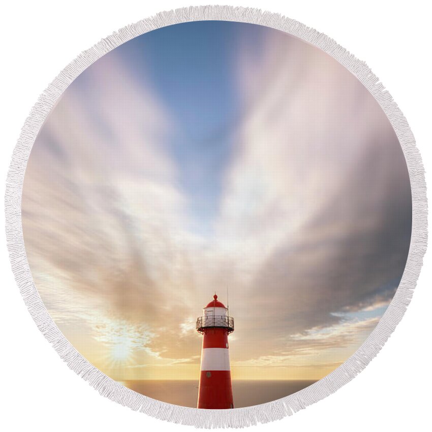  Round Beach Towel featuring the photograph Sunset at the lighthouse by Patrick Van Os