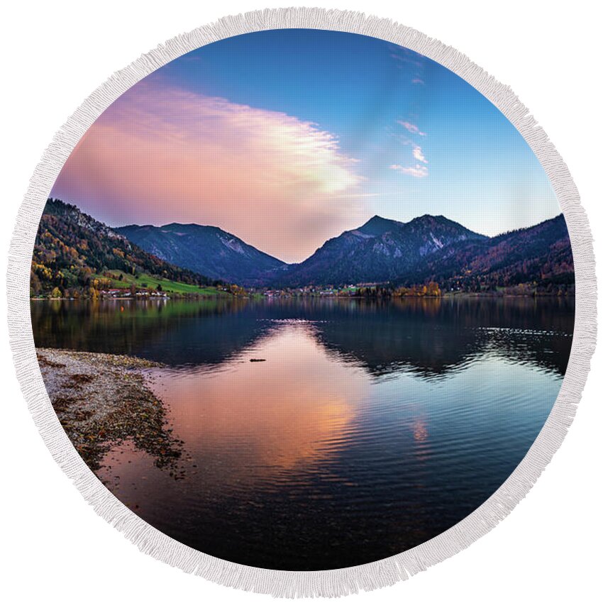 Schliersee Round Beach Towel featuring the photograph Sunset at the Schliersee III by Hannes Cmarits