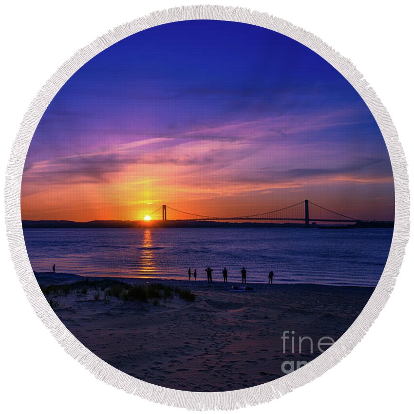 2020 Round Beach Towel featuring the photograph Sunset by the Bridge by Stef Ko