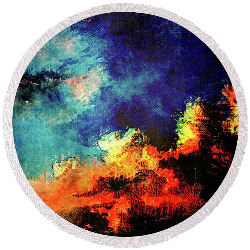 Sunset Round Beach Towel featuring the digital art Sunset Clouds by Phil Perkins