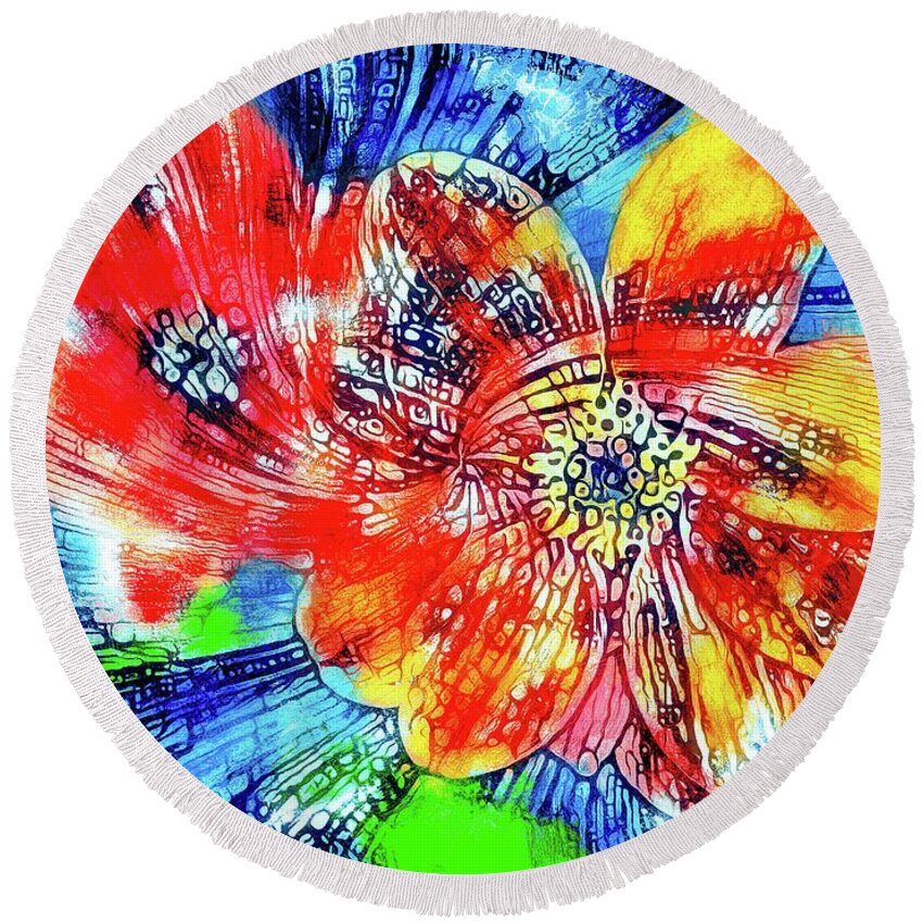 Floral Round Beach Towel featuring the photograph Sunset Dahlia Spiral by Jack Torcello