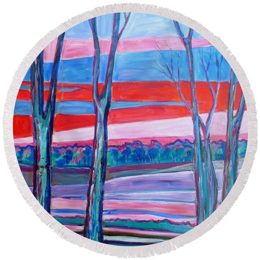 Painting Round Beach Towel featuring the painting Sunset from my backdoor by Saga Sabin