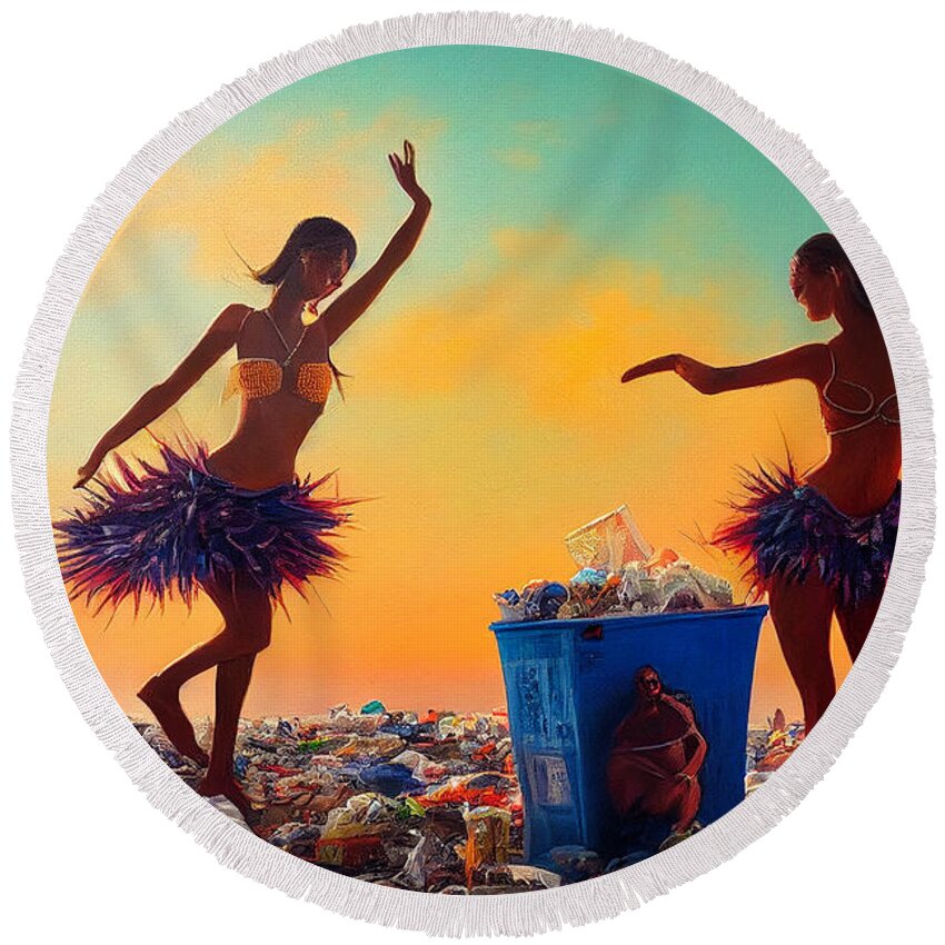 Figurative Round Beach Towel featuring the digital art Sunset In Garbage Land 79 by Craig Boehman