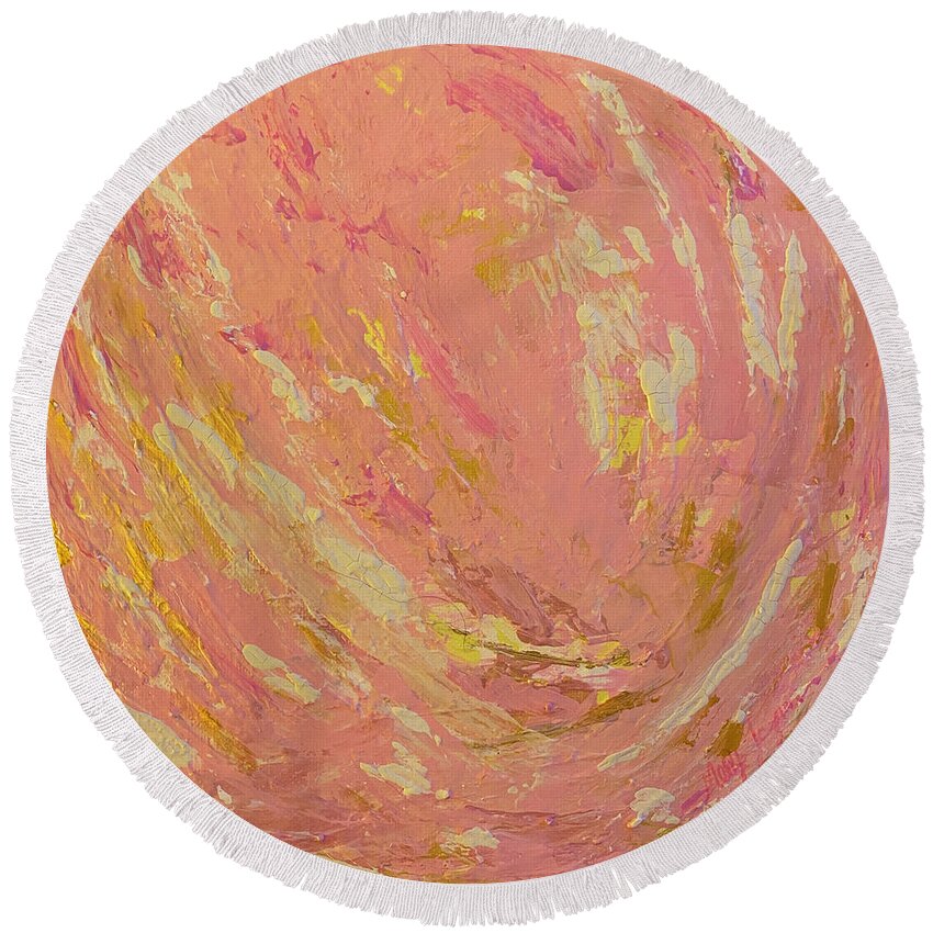 Pink Round Beach Towel featuring the painting Sunset by Medge Jaspan
