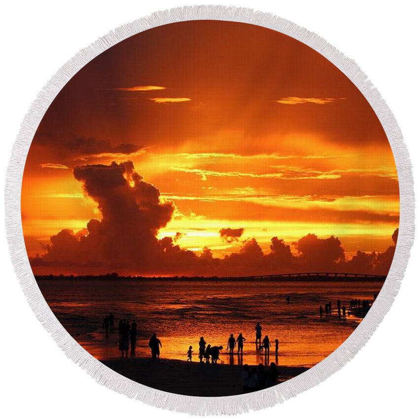 Sunset Round Beach Towel featuring the photograph Sunset by Mingming Jiang
