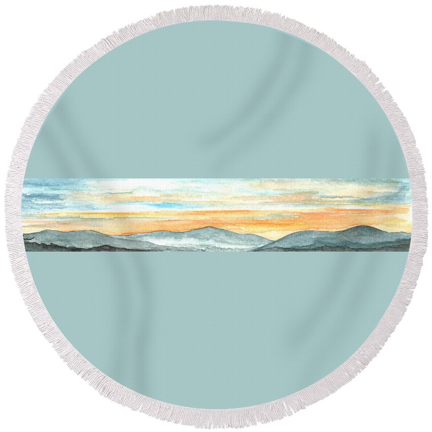  Round Beach Towel featuring the painting Sunset Mountains by Katrina Nixon