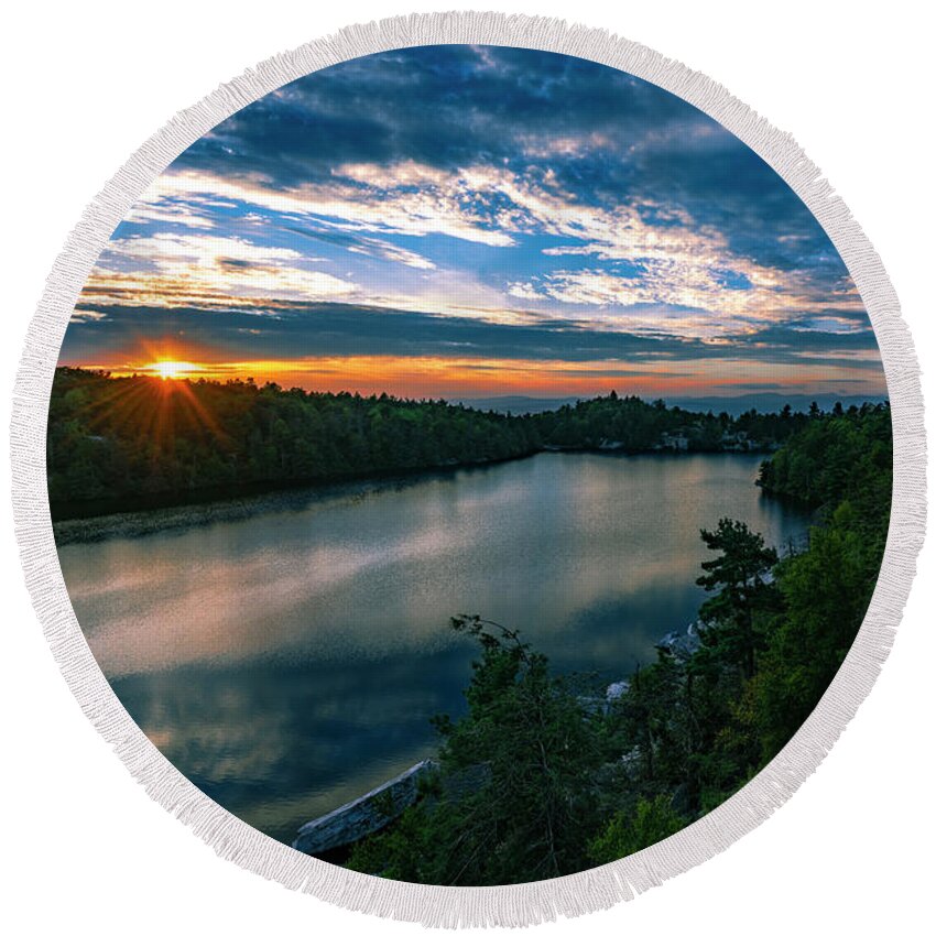 2018 Round Beach Towel featuring the photograph Sunset on a Secret Lake by Stef Ko