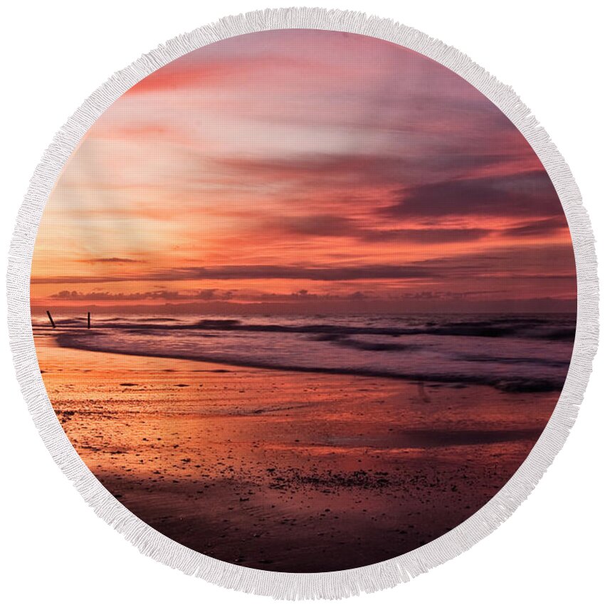Sunset On Atlantic Beach Round Beach Towel featuring the photograph Sunset on Atlantic Beach by Bob Decker