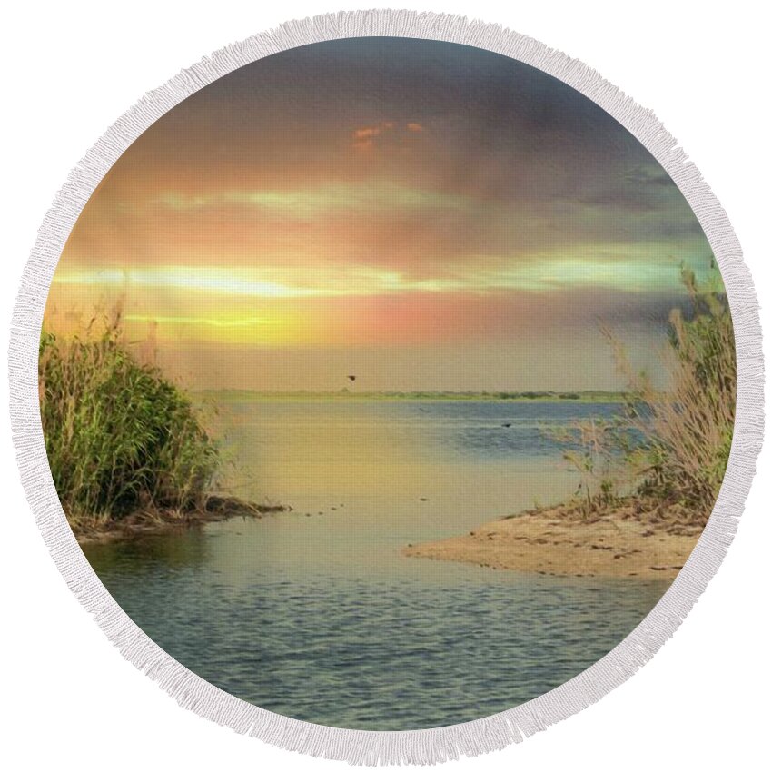 Lake Okeechobee Round Beach Towel featuring the digital art Sunset on Lake Okeechobee by Patti Powers